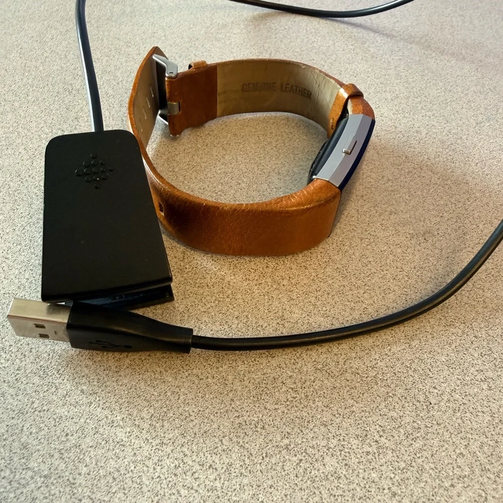 fitbit Charge HR with Brown Leather Band and Black Tracker
